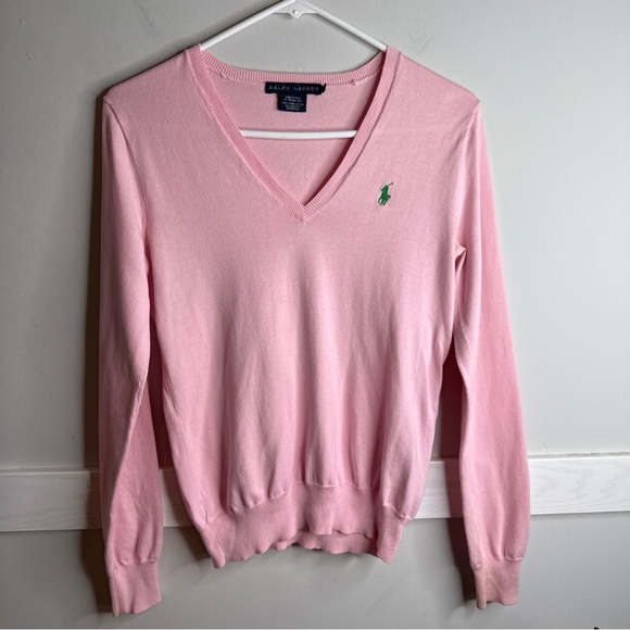 Ralph Lauren Light Pink V-Neck Sweater - Picture 1 of 8